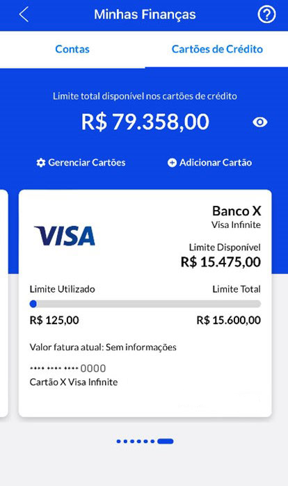 Print da tela do app Banrisul mostrando o cartes no menu Minhas Finanas.