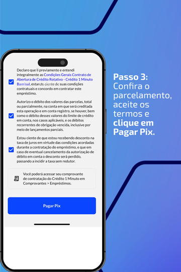 3 Confira o parcelamento, aceite os termos e clique em: Pagar Pix