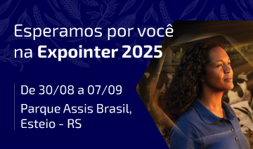 Banner com o texto Esperamos você na Expointer 2025, de 30 de agosto a 7 de setembro no Parque Assis Brasil, Esteio, RS.