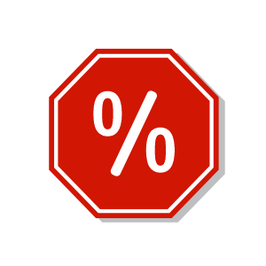 icone representando uma placa de trnsito vermelha com o smbolo de porcentagem em branco