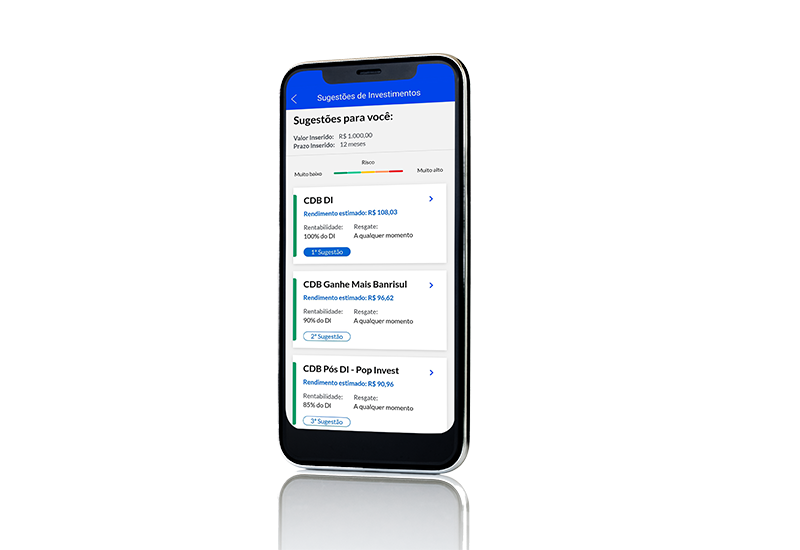 tela de investimentos no app banrisul